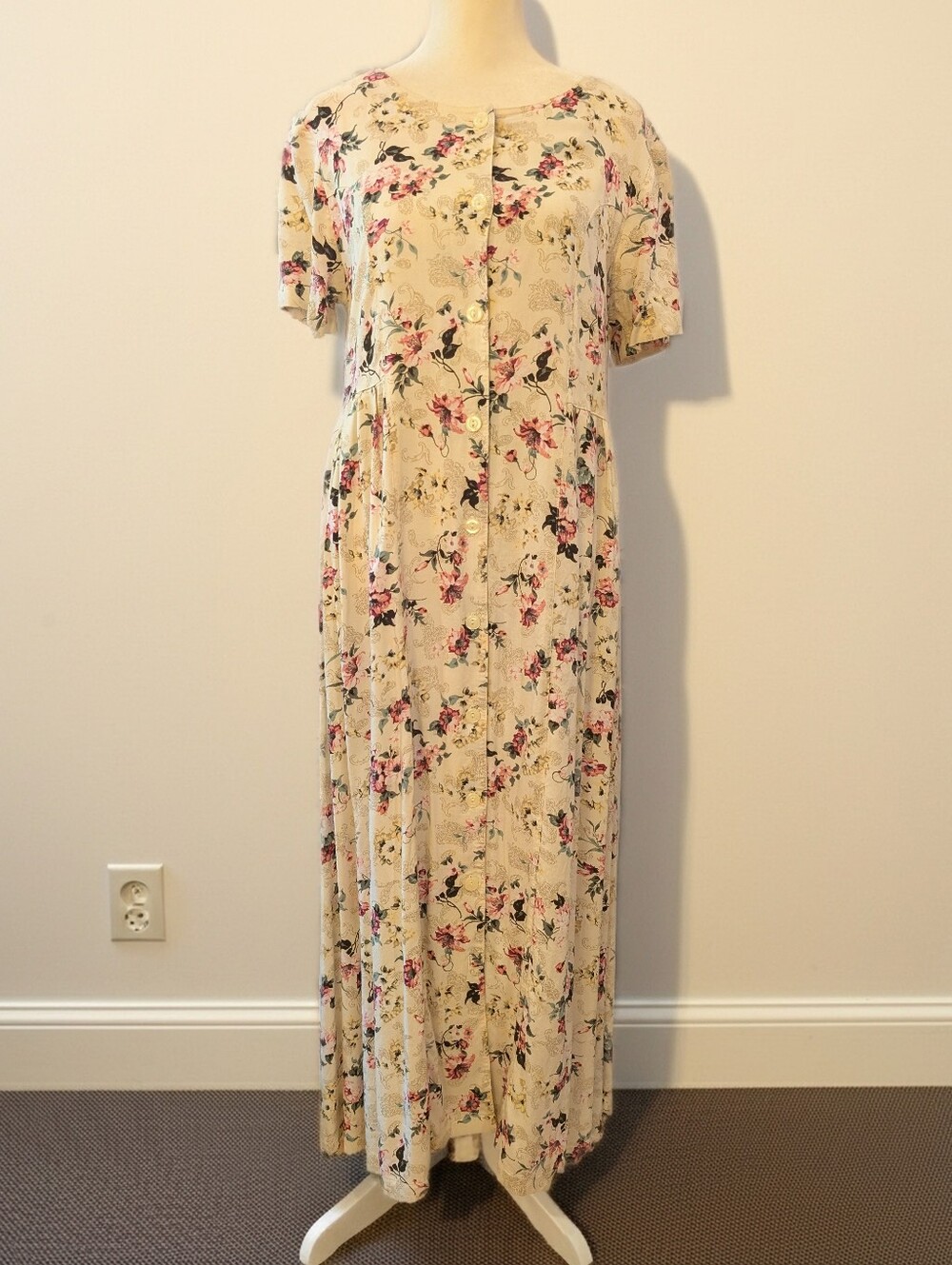 Vintage 90's Cream Floral Maxi Dress